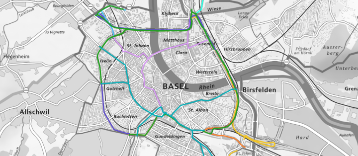 GIS-Routing Wichtige Ziele Basel