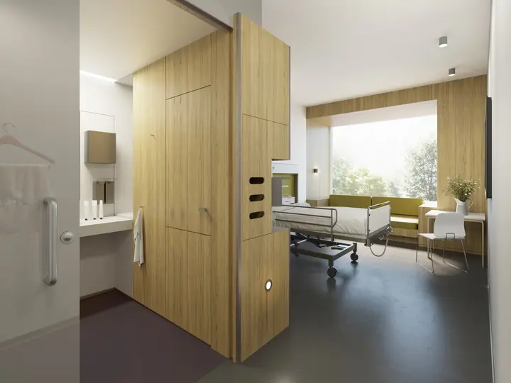 Visualisierung Ersatzneubau Bettenhaus Zimmer Gang