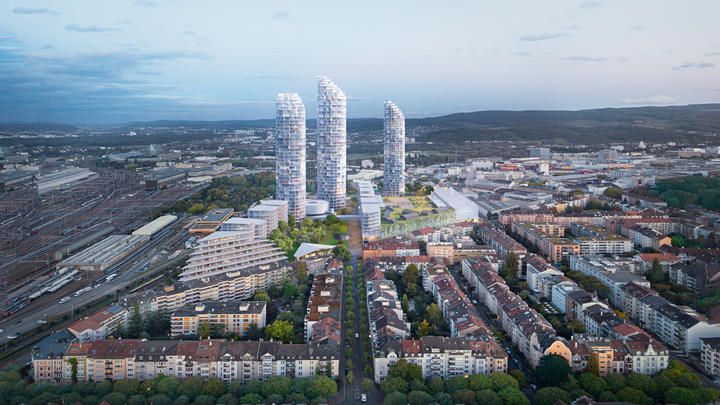 Blick auf das Entwicklungsgebiet vom Gundeldingerquartier aus (© Herzog & de Meuron)