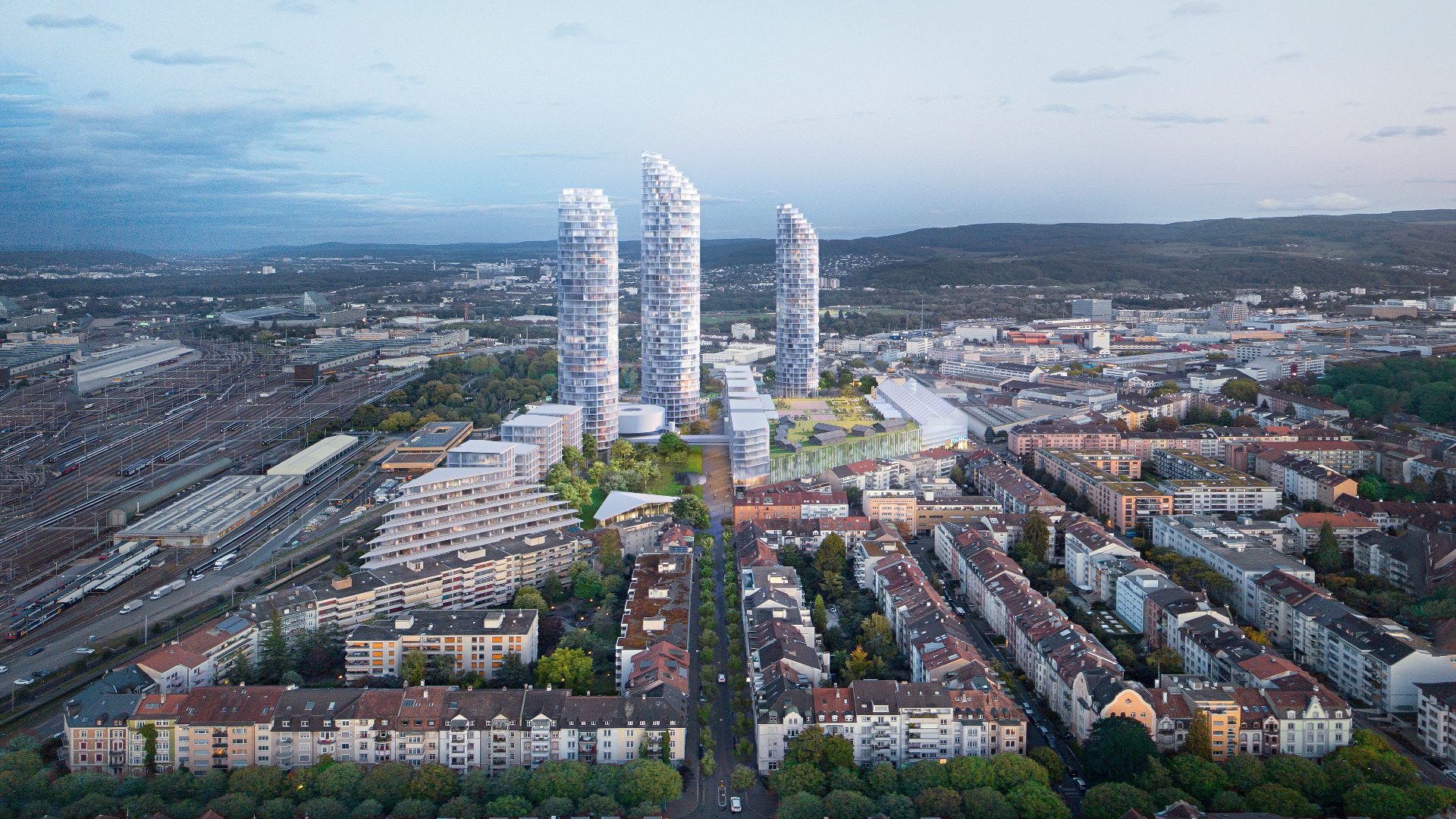 Blick auf das Entwicklungsgebiet vom Gundeldingerquartier aus (© Herzog & de Meuron)